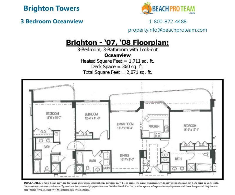 Brighton Tower Floor Plan - 3 Bedroom Ocean View Lockout